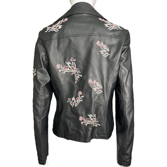 NWT Alfani Womens Black Floral Embroidered Jacket Sz S Faux Leather Moto Biker - Picture 3 of 12